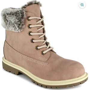 PORTLAND by Portland Boot Company Faux Fur Trim Lace Up Boots, Sz 9 NWOB